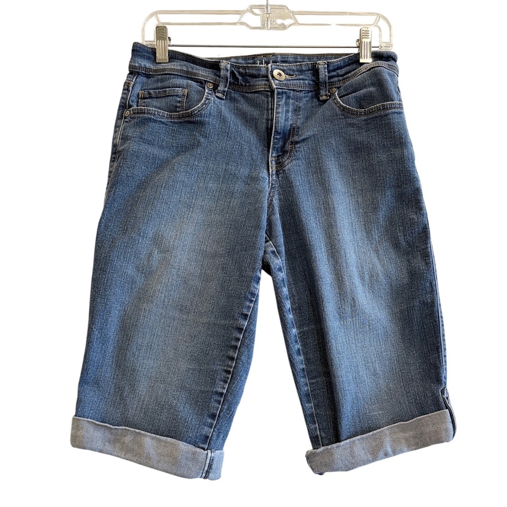Style & Co Skimmer Shorts Womens Size 6 Blue Denim Cuffed Stretch Mid Rise